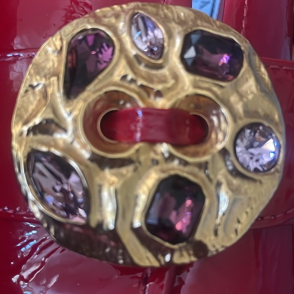 Prada Women's Red Patent Leather Loafers with Gold Accents - Picture 11 of 16